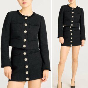NWT Cinq a Sept 5a7 Linda Jacket & Skirt Set - Black Noir Tweed French Causal
